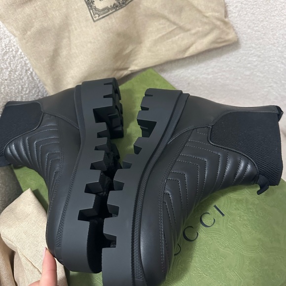 Gucci Black Quilted Leather Chelsea Lug Ankle Boots main image 1